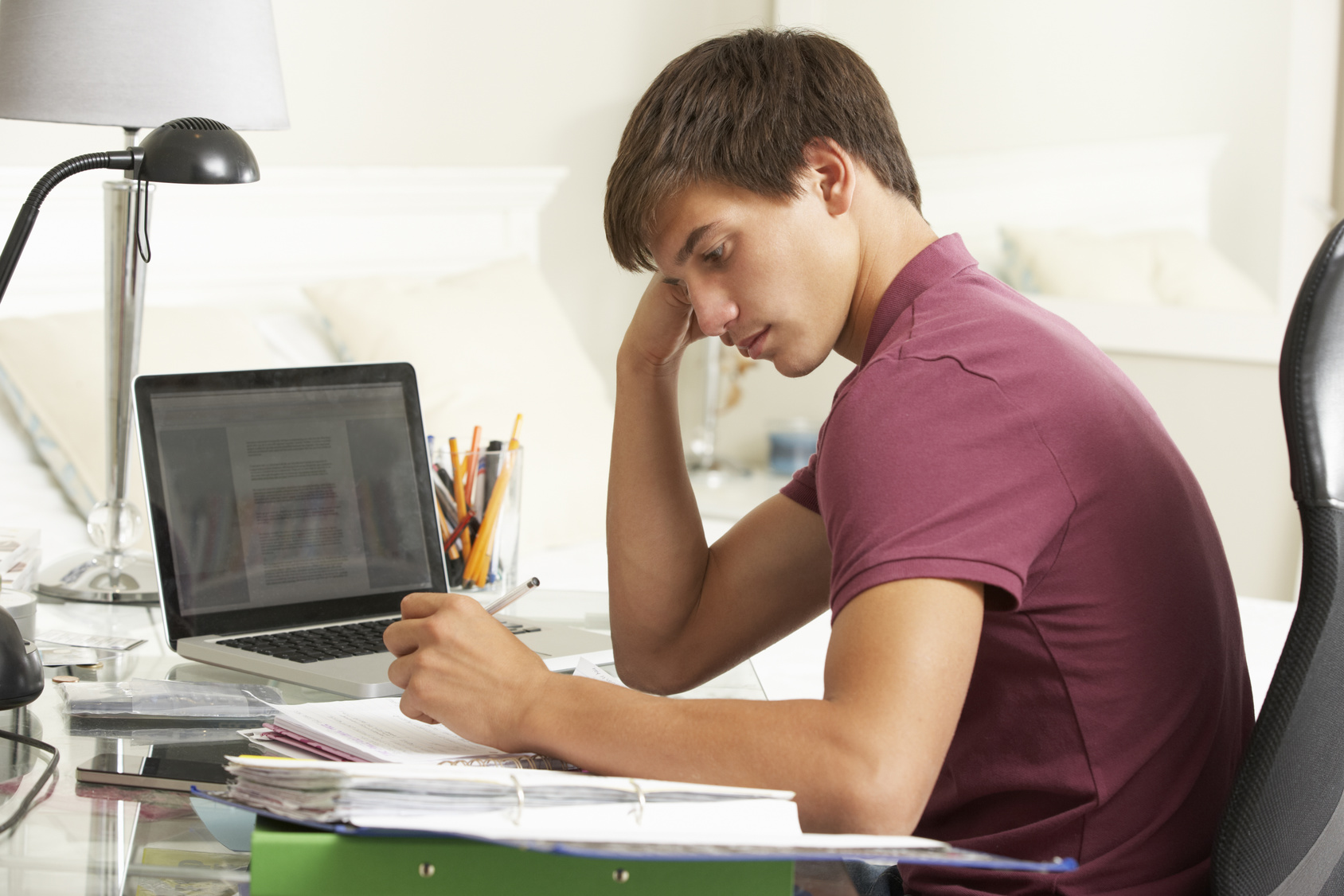Teenage Boy Studying At Desk In Bedroom Nootropic Geek