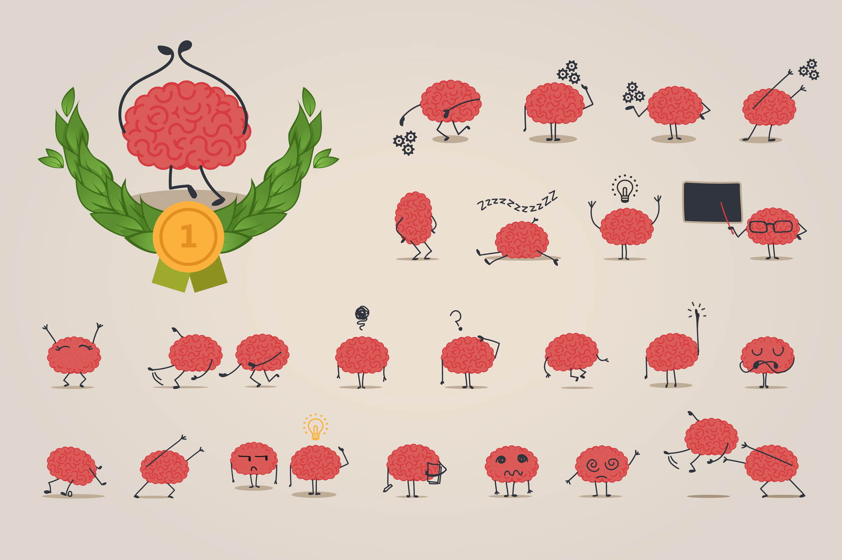 Brain 23. Brain character vector stock pic.