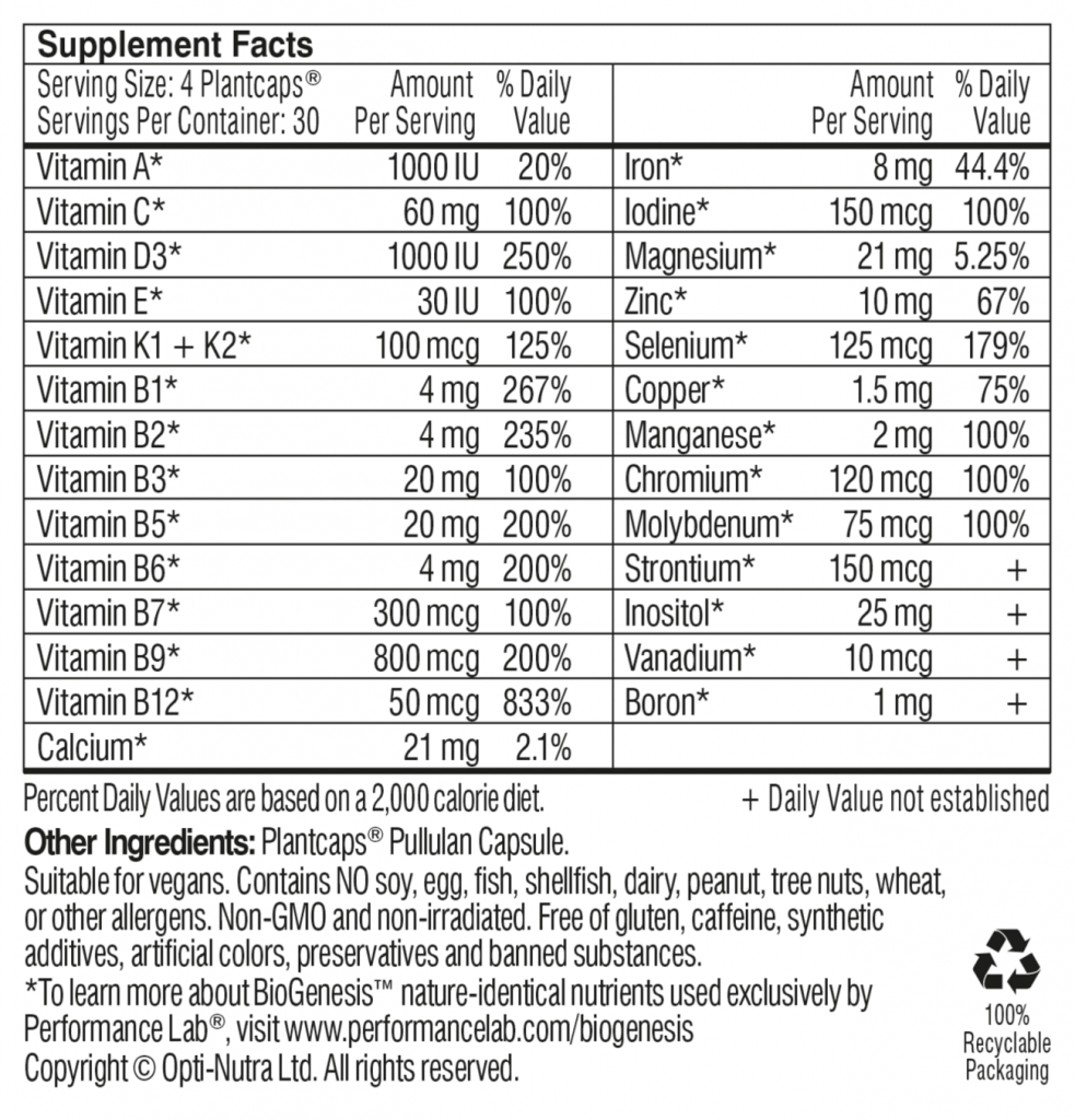 performance lab whole-food multi for women supplement facts