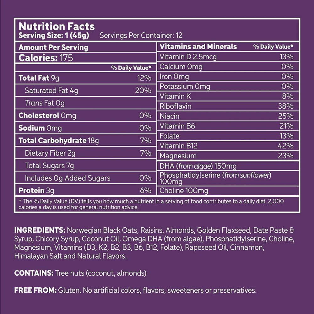 nu:tropic raisin almond nutrition facts